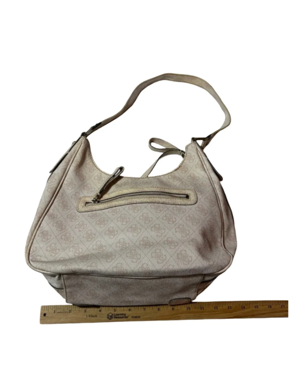 Y2K Guess Metallic Blush Pink Monogram Hobo Shoulder Bag Logo Lock Purse